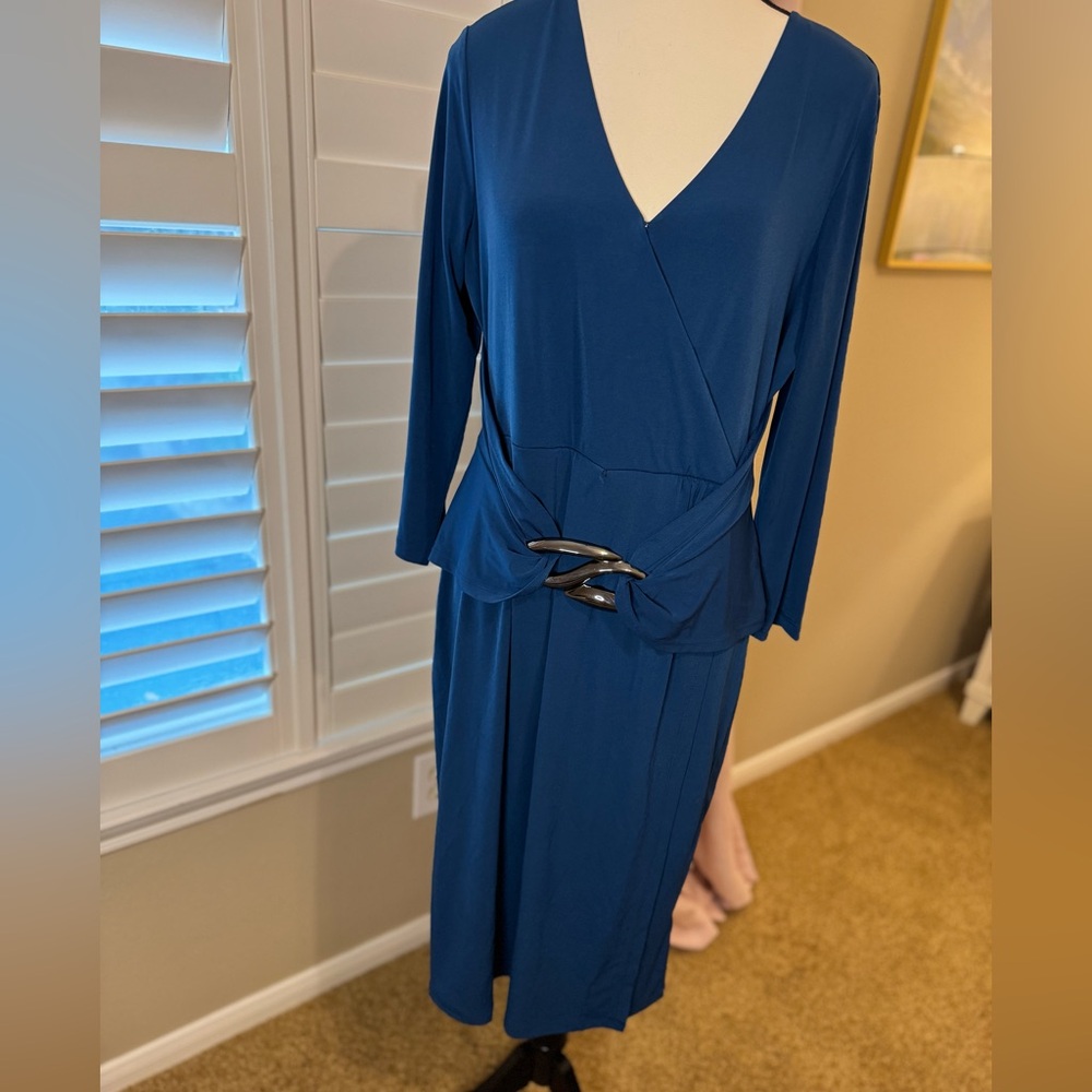Susan Graver Occasions Blue Dress with Buckle Detail size M LIKE NEW